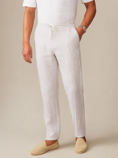 J.mclaughlin Men's Bleeker Linen Fancy Pants In Hairline Stripe White/beige In Animal Print