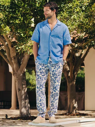 J.mclaughlin Men's Bleeker Linen Fancy Pants In Modern Dahlia Cream/navy In Blue