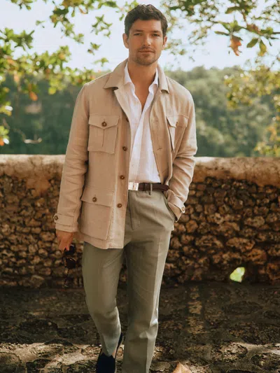 J.mclaughlin Men's Brando Linen Safari Jacket Stone In Neutral