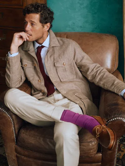 J.mclaughlin Men's Brando Wool & Linen Safari Jacket In Glen Plaid Brown/tan/red