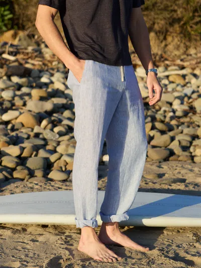 J.mclaughlin Men's Callistair Linen Pants In Hairline Stripe White/navy In Gray
