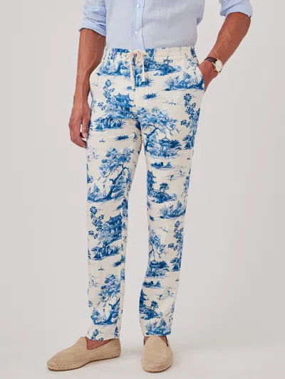 J.mclaughlin Men's Callistair Linen Pants In Imperial Toile Off White/blue In Multi