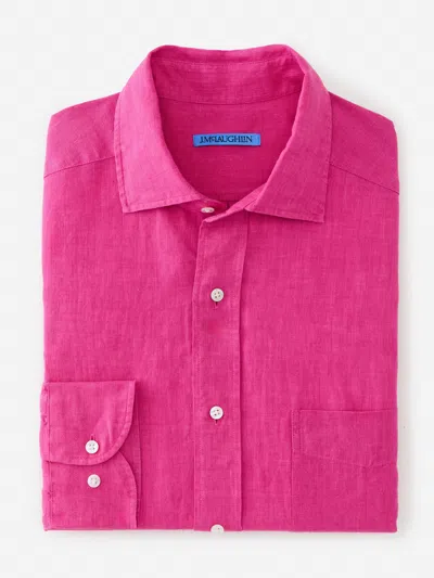 J.mclaughlin Men's Club Classic Fit Linen Shirt Hot Pink In Multi