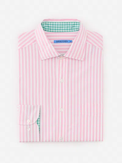 J.mclaughlin Men's Club Classic Fit Shirt In Bengal Stripe Pink/white