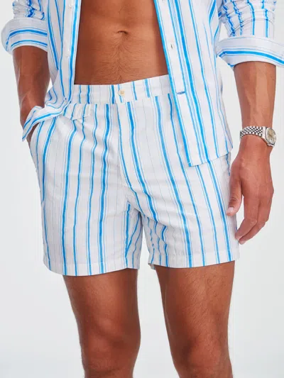 J.mclaughlin Men's Deck Swim Trunks In Coastal Waterline White/blue