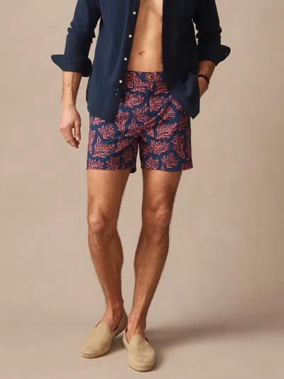 J.mclaughlin Men's Deck Swim Trunks In Midi Coral Cay Texture Navy/coral In Brown