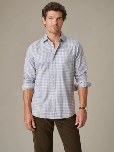 J.mclaughlin Men's Gramercy Brushed Cotton Shirt In Plaid Blue/tan