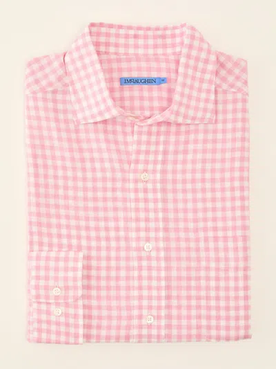 J.mclaughlin Men's Gramercy Classic Fit Linen Shirt In Gingham Pink/white In Multi