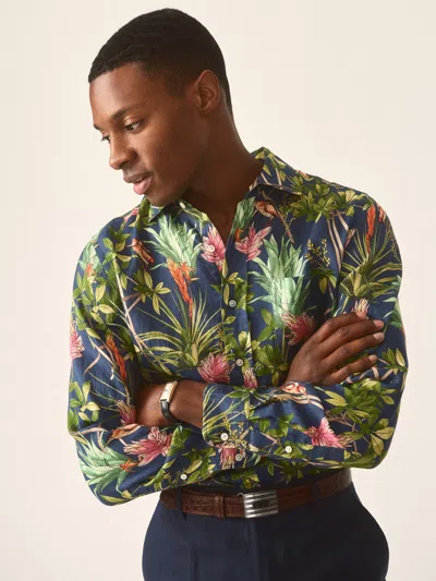 J.mclaughlin Men's Gramercy Classic Fit Linen Shirt In Mangrove Idyll Navy In Green