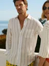 J.mclaughlin Men's Gramercy Classic Fit Linen Shirt In Wide Stripe White/blue In White