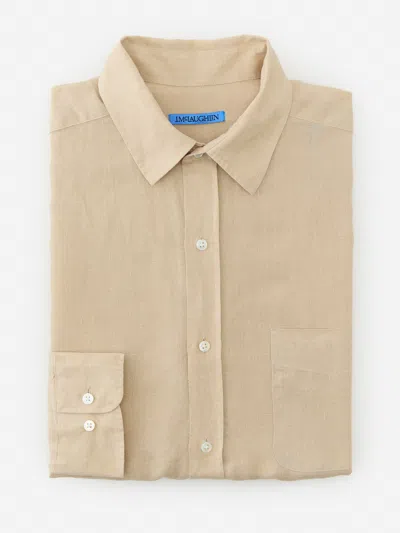 J.mclaughlin Men's Gramercy Classic Fit Linen Shirt Khaki In Brown
