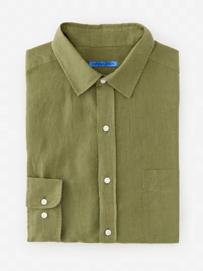 J.mclaughlin Men's Gramercy Classic Fit Linen Shirt Olive Green