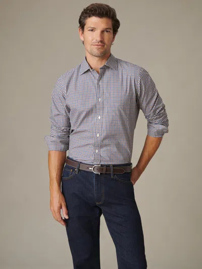 J.mclaughlin Men's Gramercy Cotton Shirt In Gingham Multi Navy/brown