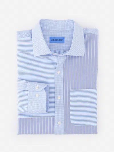 J.mclaughlin Men's Gramercy Cotton Shirt In Patchwork Blue/white In Multi
