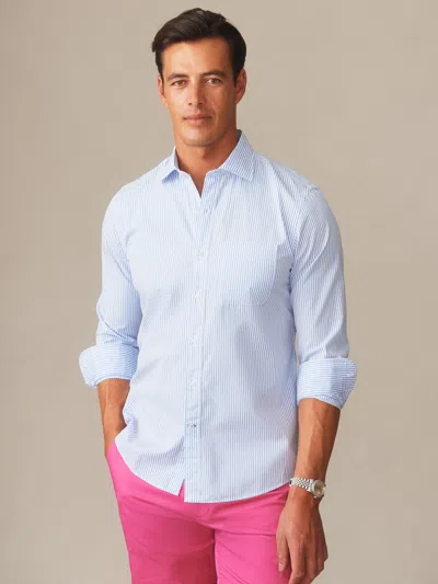 J.mclaughlin Men's Gramercy Cotton Shirt In Pencil Stripe Blue/white