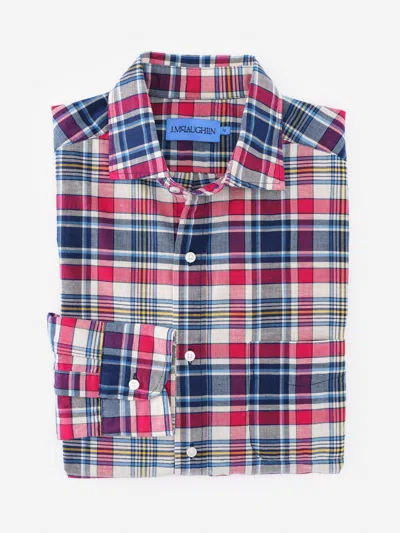J.mclaughlin Men's Gramercy Cotton Shirt In Plaid Yellow/blue/red In Multi