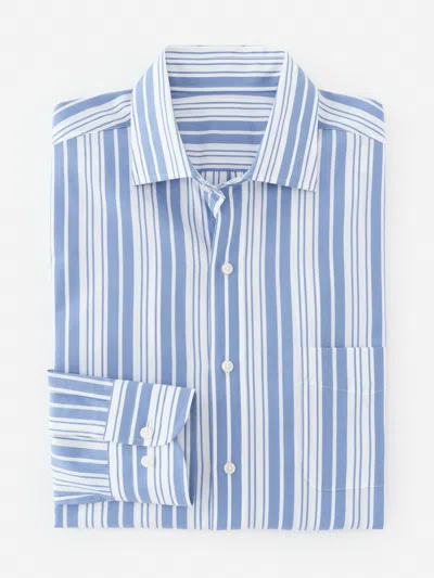 J.mclaughlin Men's Gramercy Cotton Shirt In Varigated Stripe Blue/white In Multi
