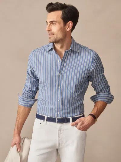 J.mclaughlin Men's Gramercy Cotton Shirt In Varigated Stripe Denim/white In Multi