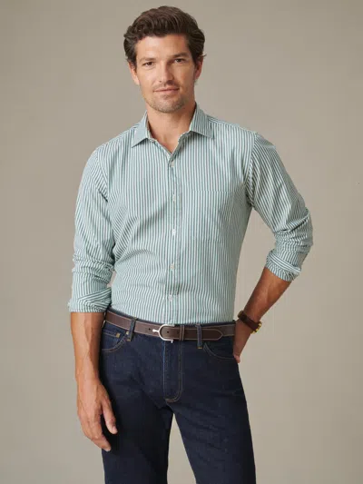 J.mclaughlin Men's Gramercy Cotton Shirt In Varigated Stripe Green/white