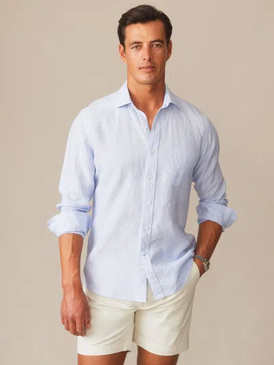 J.mclaughlin Men's Gramercy Linen Shirt In Hairline Stripe Light Blue/white In Multi