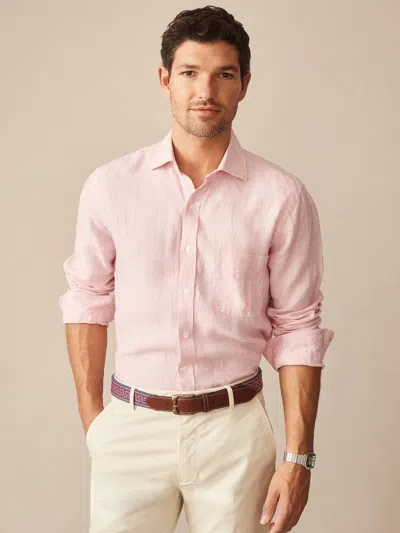 J.mclaughlin Men's Gramercy Linen Shirt In Hairline Stripe Pink/white In Multi