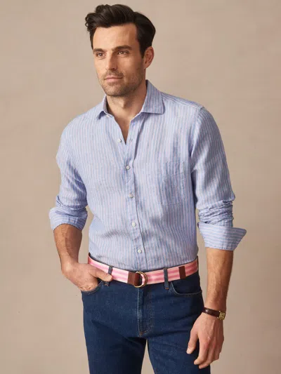 J.mclaughlin Men's Gramercy Linen Shirt In Stripe Blue/pink In Multi