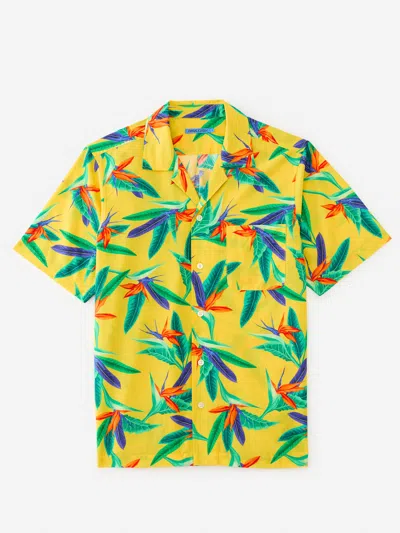 J.mclaughlin Men's Irons Silk Cotton Camp Shirt In Garden Paradise Yellow In Multi