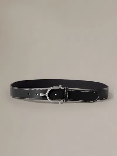 J.mclaughlin Men's Leather Spur Buckle Belt Black