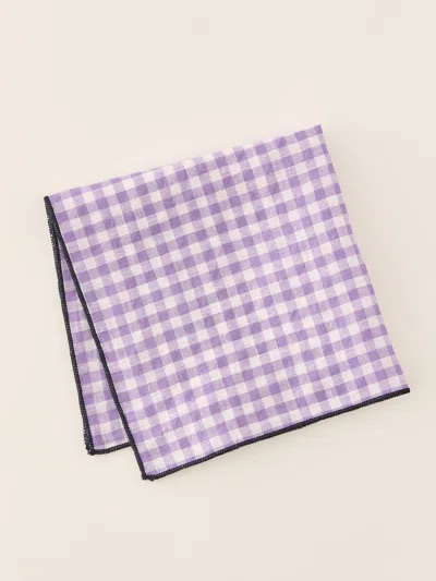 J.mclaughlin Men's Linen Pocket Square In Gingham Purple/white In Gold