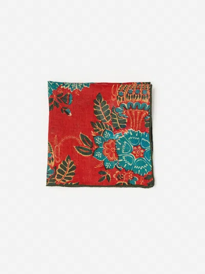 J.mclaughlin Men's Linen Pocket Square In Vintage Bouquet Dark Red