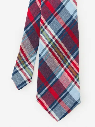 J.mclaughlin Men's Linen Tie In Plaid Red In Multi