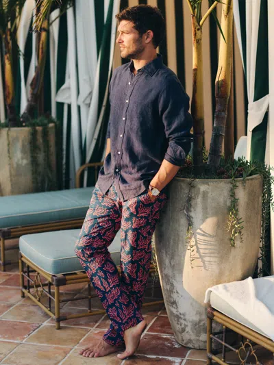J.mclaughlin Men's Madison Fancy Pants In Midi Coral Cay Texture Navy/coral In Multi