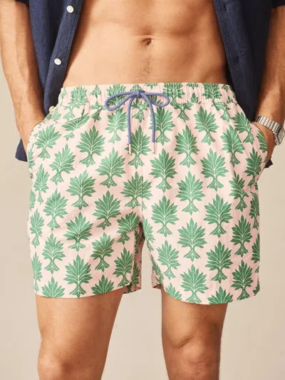 J.mclaughlin Men's Marina Swim Trunks In Shadow Fronds Light Pink/green