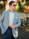 J.mclaughlin Men's Mccown Wool & Linen Sport Coat In Glen Plaid Light Blue/navy In Blue