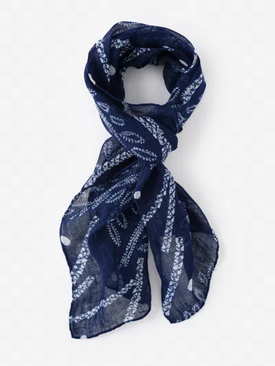 J.mclaughlin Men's Men's Linen Scarf In Shibori Leaves Navy/light Blue In Metallic