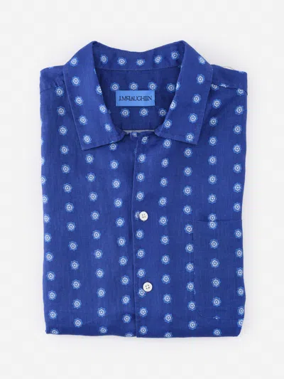 J.mclaughlin Men's Montauk Linen Shirt In Castine Bandana Geo Navy/white/blue In Multi