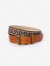 J.mclaughlin Men's Needlepoint Belt In Greek Key Dark Brown/brown In Brown