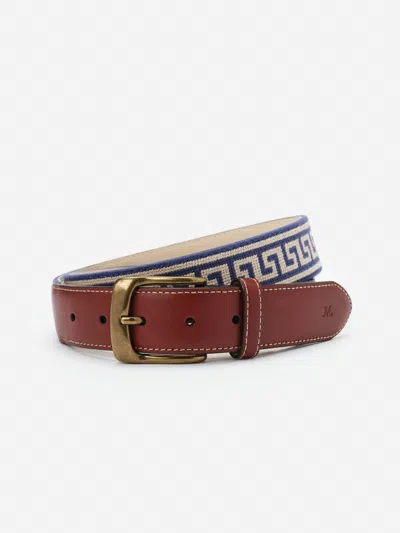 J.mclaughlin Men's Needlepoint Belt In Greek Key Navy/off White In Brown