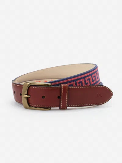 J.mclaughlin Men's Needlepoint Belt In Greek Key Navy/red In Brown