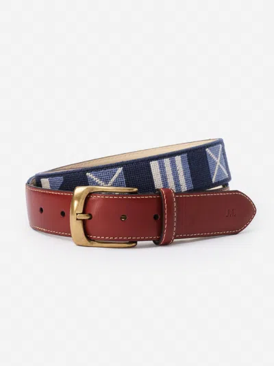 J.mclaughlin Men's Needlepoint Belt In Nautical Flag Navy In Brown