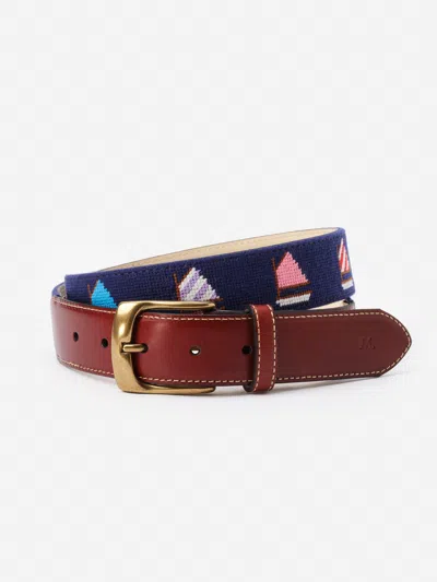 J.mclaughlin Men's Needlepoint Belt In Sailboat Navy In Orange