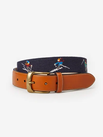 J.mclaughlin Men's Needlepoint Belt In Skier Navy In Brown