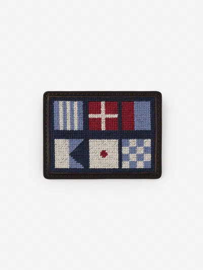 J.mclaughlin Men's Needlepoint Cardcase In Nautical Flag Navy | Cotton/leather In Multi