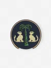 J.mclaughlin Men's Needlepoint Coaster Set In Cat & Tree Dark Brown/khaki | Cotton/leather