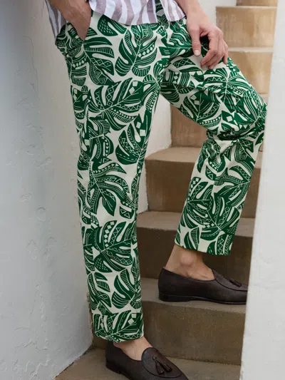 J.mclaughlin Men's Oxford Pants In Patterned Leaves Off White/forest In Multi