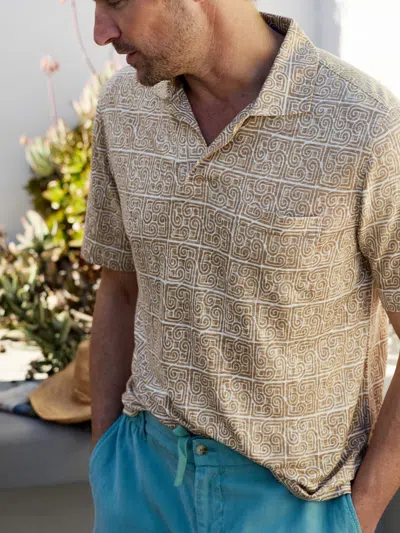 J.mclaughlin Men's Riva Linen Polo In Labyrinth Squared White/tan In Multi