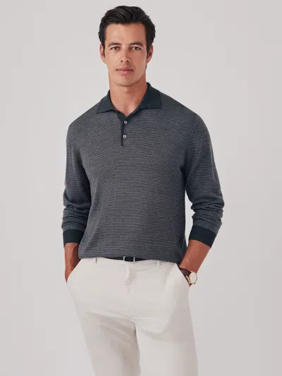 J.mclaughlin Men's Savona Polo Sweater In Stripe Charcoal/light Heather Gray