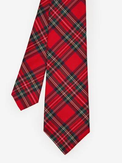 J.mclaughlin Men's Silk Tie In Plaid Red | Cotton/silk In Blue
