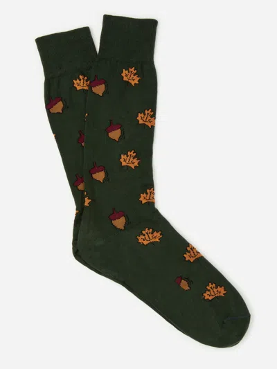J.mclaughlin Men's Socks In Acorn Dark Green | Cotton/nylon/spandex In Animal Print