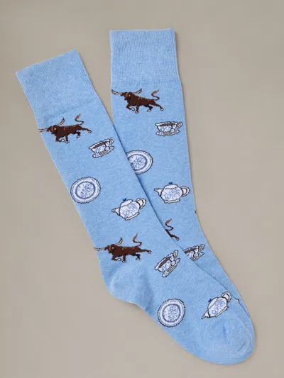 J.mclaughlin Men's Socks In Bull In China Shop Blue | Cotton/nylon/spandex